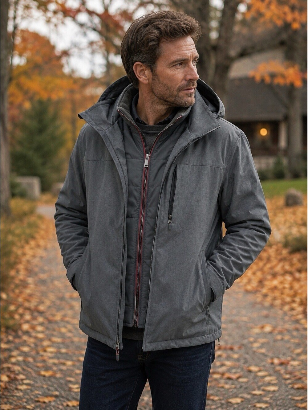 Weatherproof Double Layered Zip Stretch Tech Hood Size M Mens